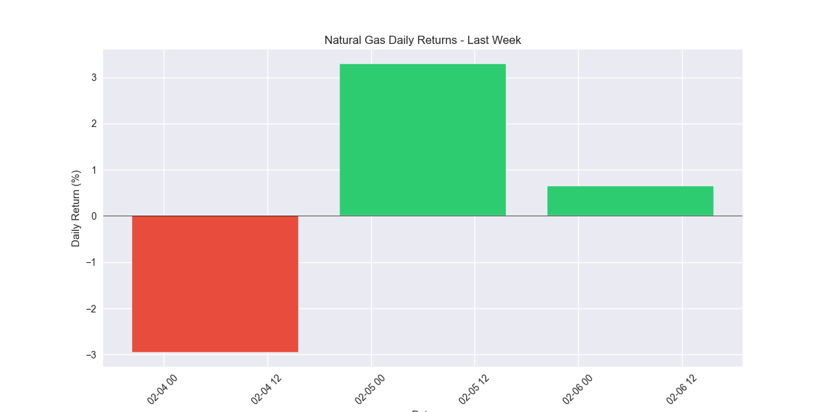 Bar chart showing daily returns for Natural Gas over the last week